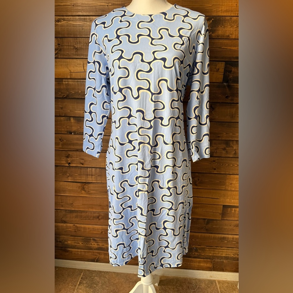 J. McLaughlin Light Blue Abstract-Print‎ 3/4 Sleeve Dress